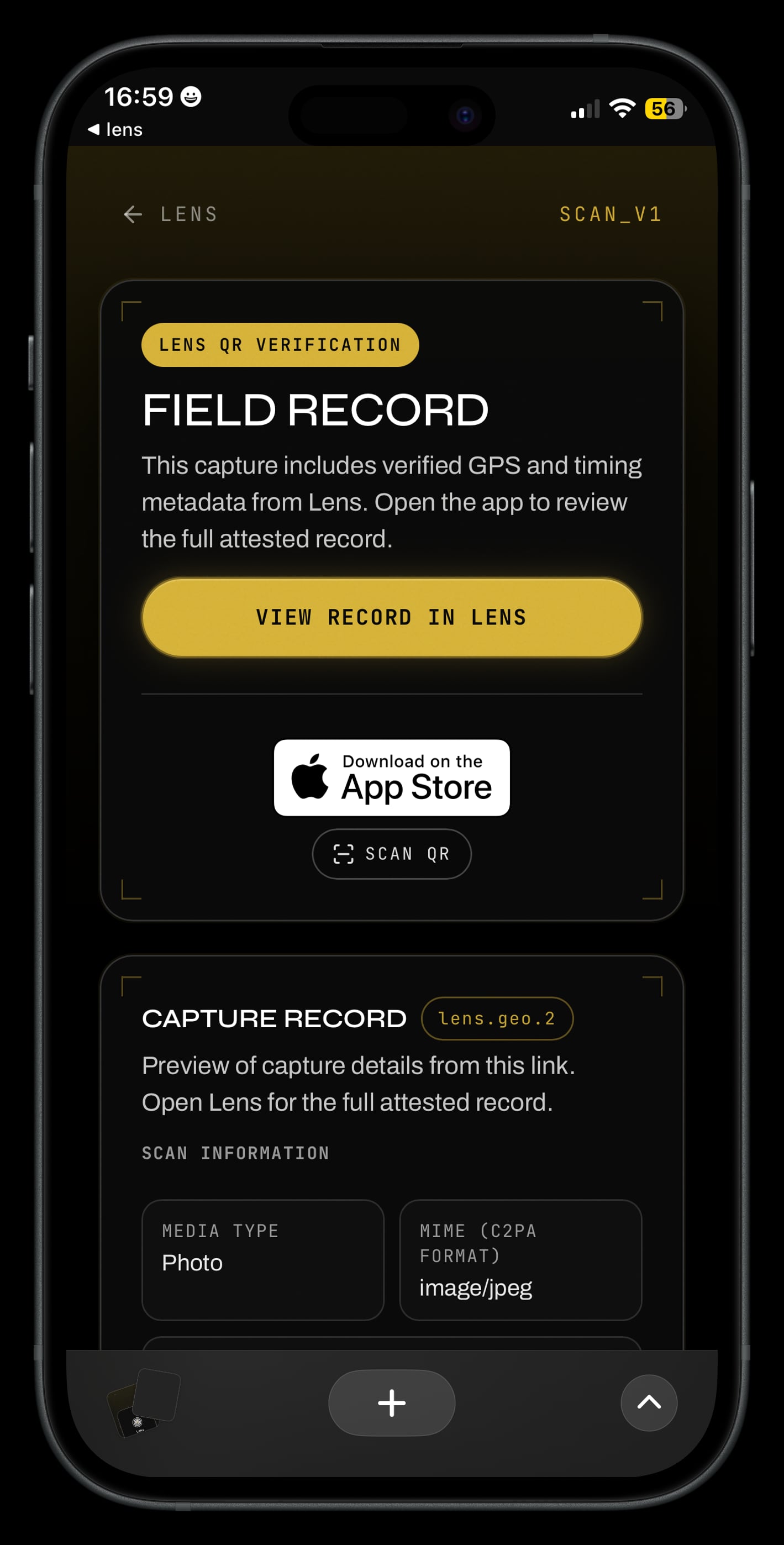 Field record summary on iPhone with link to view record in Lens