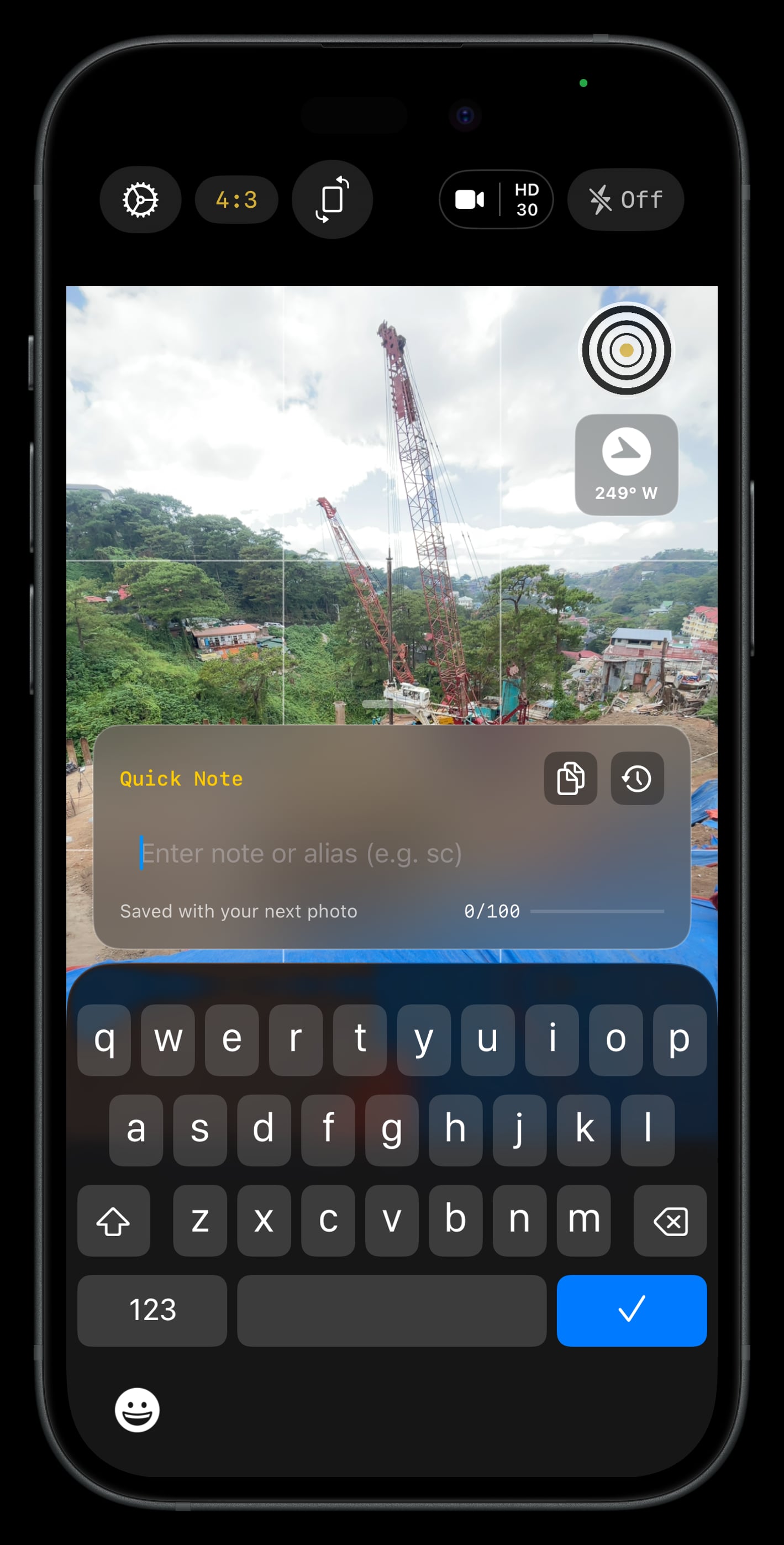 Lens interface for adding notes to a field capture